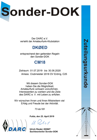SDOK-Urkunde CM18 DK0ED
